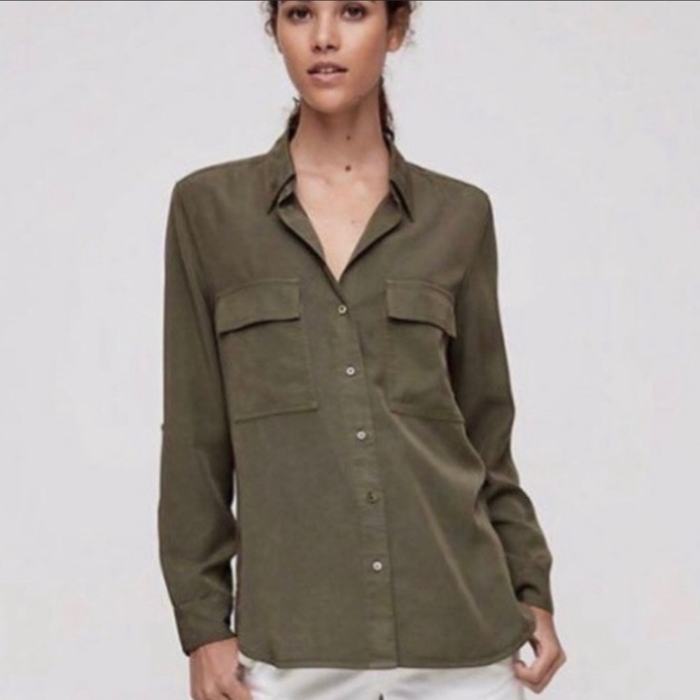 NWT The Group By Babaton Womens Utility Button Up Shirt Mossy Green- Size Large